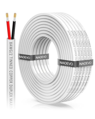 NAOEVO 8 Gauge Marine Wire Duplex, 8 AWG Stranded PVC Marine Electrical Wire, Waterproof/Corrosion Resistant/Tinned Copper Electrical Cable for Boat/Automotive/RV/Solar (30FT) - Image 1