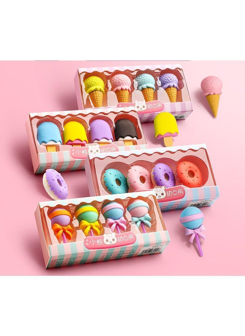 Sweet seven 16-Piece Set of 3D Cute Mini Ice Cream Donut Take Apart Erasers - Fun and Cool Puzzle Desk Pet Erasers for Girls  - Image 1