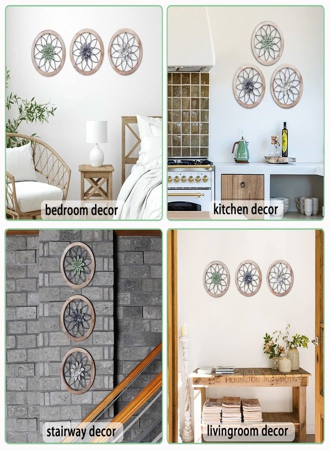 Paquesta 3 Piece Round Farmhouse Wall Decor with 6 Piece Interchangeable Flowers 12'' Medallion Wood & Metal Rustic Wall Art for Living Room Bedroom Kitchen Bathroom Dining Room Home Decorations - Image 5