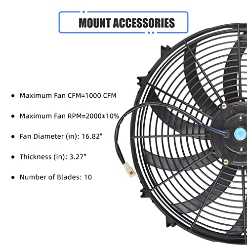 GESEXI 16 Inch Slim Fan Push Pull Electric Radiator Cooling Fan Universal High Performance 12V 120W Motor with Fan Mounting Kit (Black) - Image 2