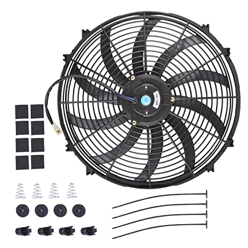 GESEXI 16 Inch Slim Fan Push Pull Electric Radiator Cooling Fan Universal High Performance 12V 120W Motor with Fan Mounting Kit (Black) - Image 1