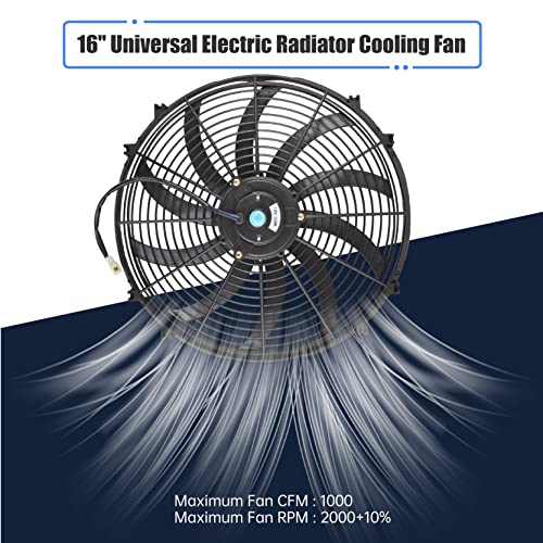 GESEXI 16 Inch Slim Fan Push Pull Electric Radiator Cooling Fan Universal High Performance 12V 120W Motor with Fan Mounting Kit (Black) - Image 5