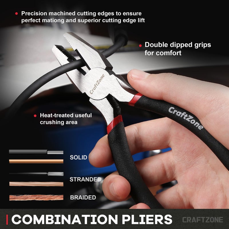 CRAFTZONE 10PC Pliers and Wrench Set with Storage Rack â€“ Includes Locking | Long Nose | Diagonal Cutter | Groove Joint | Linesman & Mini Plier, Carbon Steel Tool Kit for DIY and Home a Gift for Man - Image 5