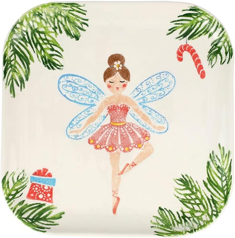 Vietri Vietri Nutcrackers Sugar Plum Fairy Square Platter Earthenware Steak Salad Dessert Serving Plate  - Image 1