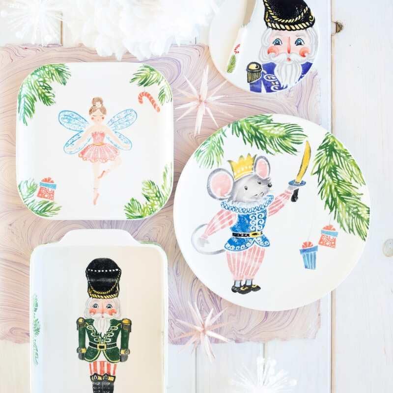 Vietri Vietri Nutcrackers Sugar Plum Fairy Square Platter Earthenware Steak Salad Dessert Serving Plate  - Image 2