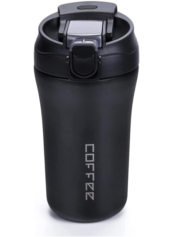 X spring - Coffee Mug 400Ml Stainless Steel Vacuum Insulated Tumbler Antitip No Leak Coffee Travel Mug With Straw Reusable Coffee Thermos Cup For Hot Cold Drinks (Black) - Image 1