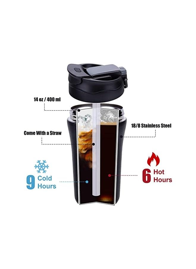 X spring - Coffee Mug 400Ml Stainless Steel Vacuum Insulated Tumbler Antitip No Leak Coffee Travel Mug With Straw Reusable Coffee Thermos Cup For Hot Cold Drinks (Black) - Image 1