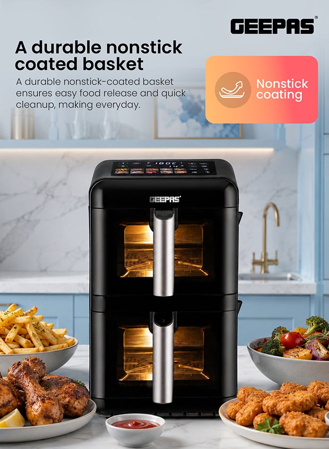 GEEPAS Dual Basket Digital Air Fryer 2800 W | 12 L with 6 liters Baskets, Vortex Air Frying Technology | Vertical Design, 1-60 Min Timer, Temperature 40-200 Degree Celsius | Independent Heating Elements, for Vegetables, Grill Fish, Roast Chicken, Bake Muffins, etc.| 2 Years Warranty GAF37548 Black 12 L 2800 W GAF37548 black - Image 5