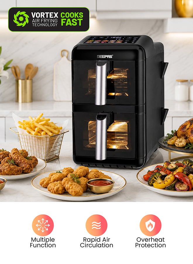 GEEPAS Dual Basket Digital Air Fryer 2800 W | 12 L with 6 liters Baskets, Vortex Air Frying Technology | Vertical Design, 1-60 Min Timer, Temperature 40-200 Degree Celsius | Independent Heating Elements, for Vegetables, Grill Fish, Roast Chicken, Bake Muffins, etc.| 2 Years Warranty GAF37548 Black 12 L 2800 W GAF37548 black - Image 3