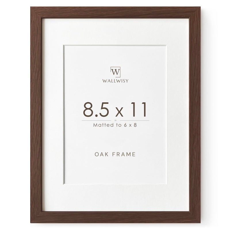 wallwisy 8.5x11 Picture Frame, Solid Oak Wood 8.5 by 11 Picture Frame with Mat to 6x8(Openning Size is 5.5x7.5), 11x8.5 Natural Oak Frames for Wall and Tabletop Display, (Walnut Set of 1) - Image 1