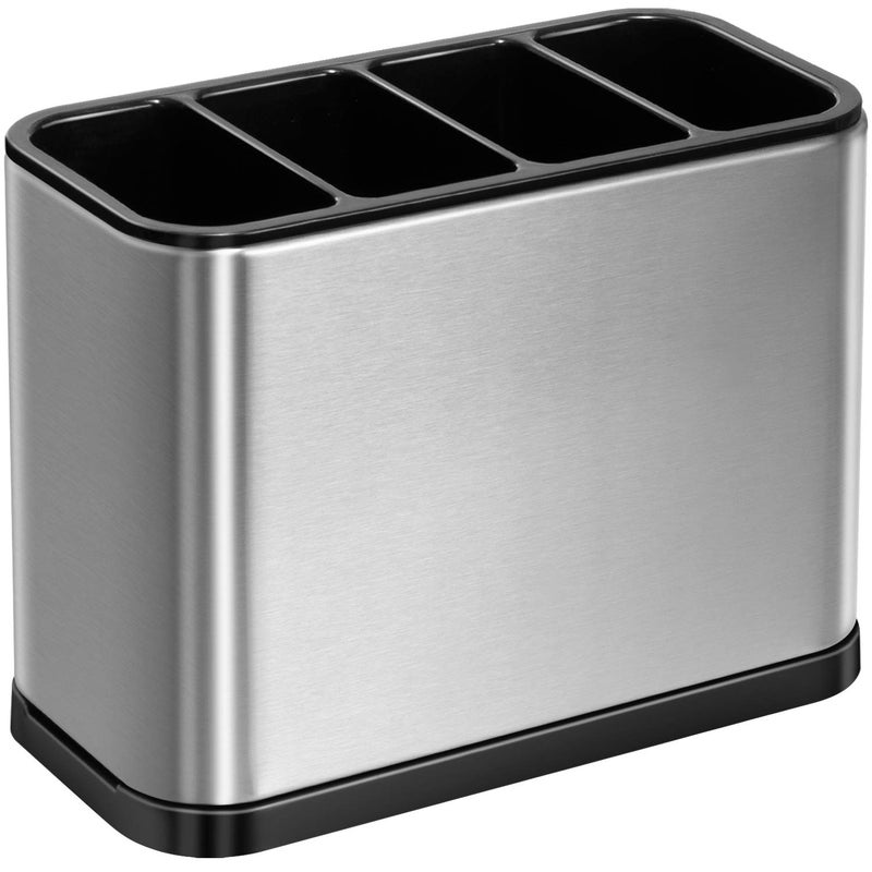 ODesign Utensil Caddy Flatware Organizer Crock Utensil Holder for Countertop Kitchen Rustproof 4 Divider Drip Tray Stainless Steel ABS Anti Slip Scratch 71 x 339 x 51 inch
