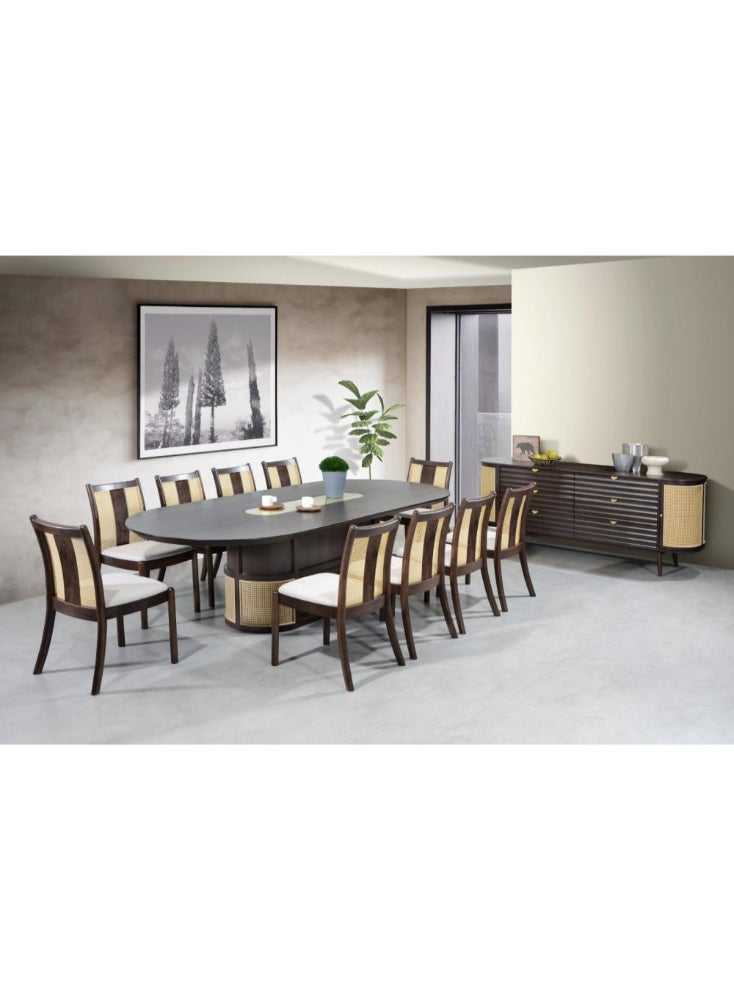 Miro Omni Dining Table with 10 Chairs, Rectangular Wood 280x120x75 cm – Modern and Elegant Design with Luxurious Fabric Chairs for 10 People