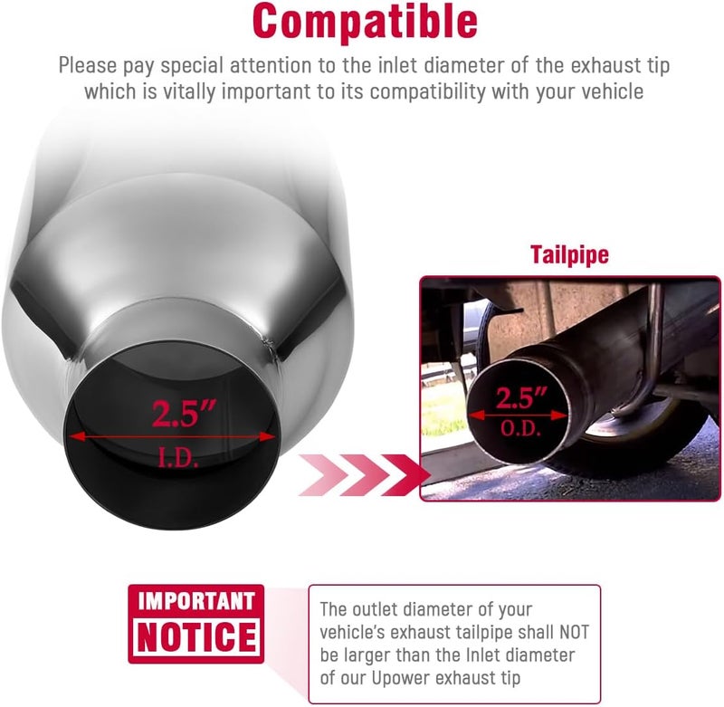 Upower 2.5" Inlet Universal Diesel Exhaust Tip 4.5" Outlet 7" Long Polished Stainless Steel Tailpipe - Image 4
