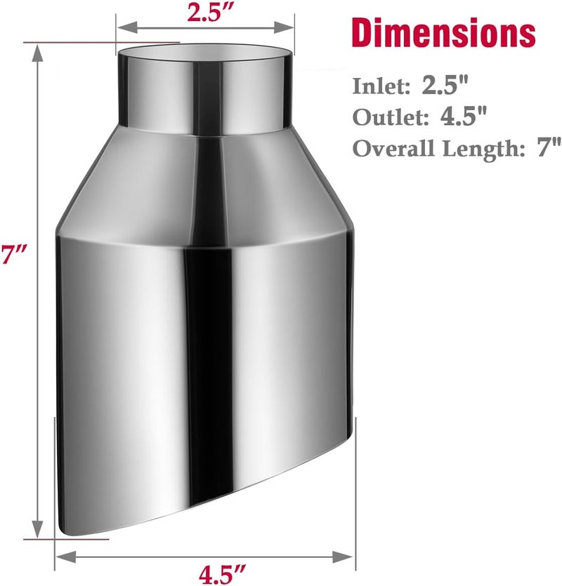 Upower 2.5" Inlet Universal Diesel Exhaust Tip 4.5" Outlet 7" Long Polished Stainless Steel Tailpipe - Image 3