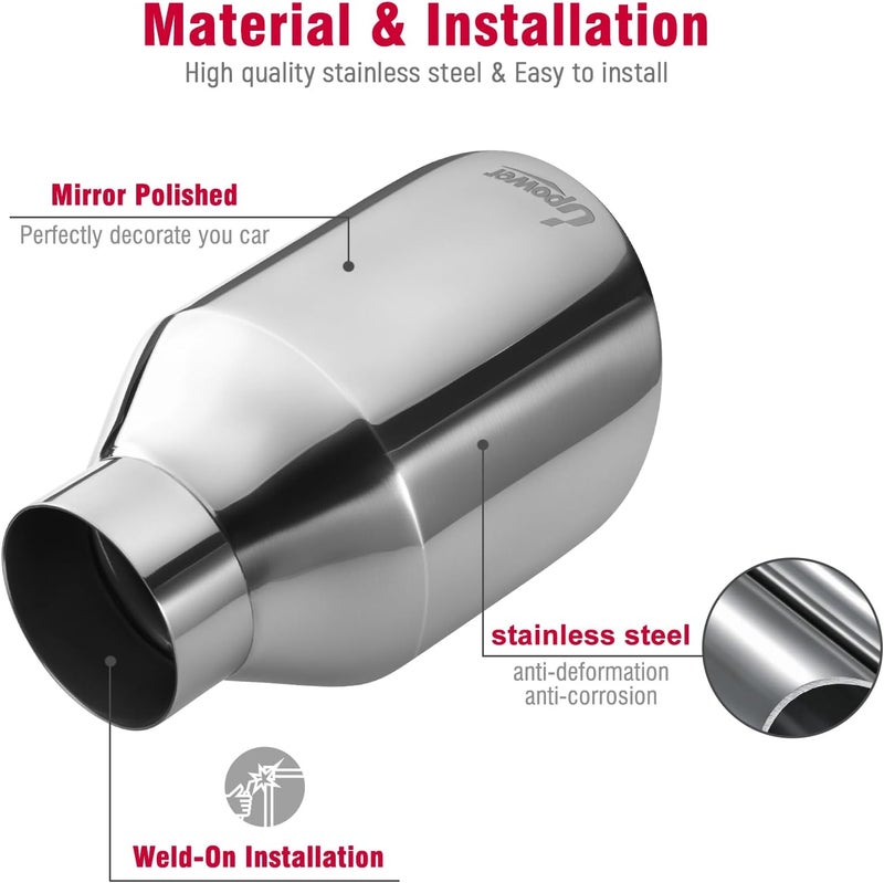 Upower 2.5" Inlet Universal Diesel Exhaust Tip 4.5" Outlet 7" Long Polished Stainless Steel Tailpipe - Image 2