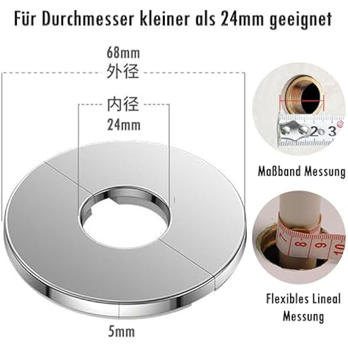 SET OF 4 ROSETTES FOR RADIATOR PIPES, ROSETTES COVER FOR PIPES, COVER ROSETTE STAINLESS STEEL, WATER CLOCK COVER ROSETTE FOR SHOWER FITTINGS, TAP DECORATION - Image 3