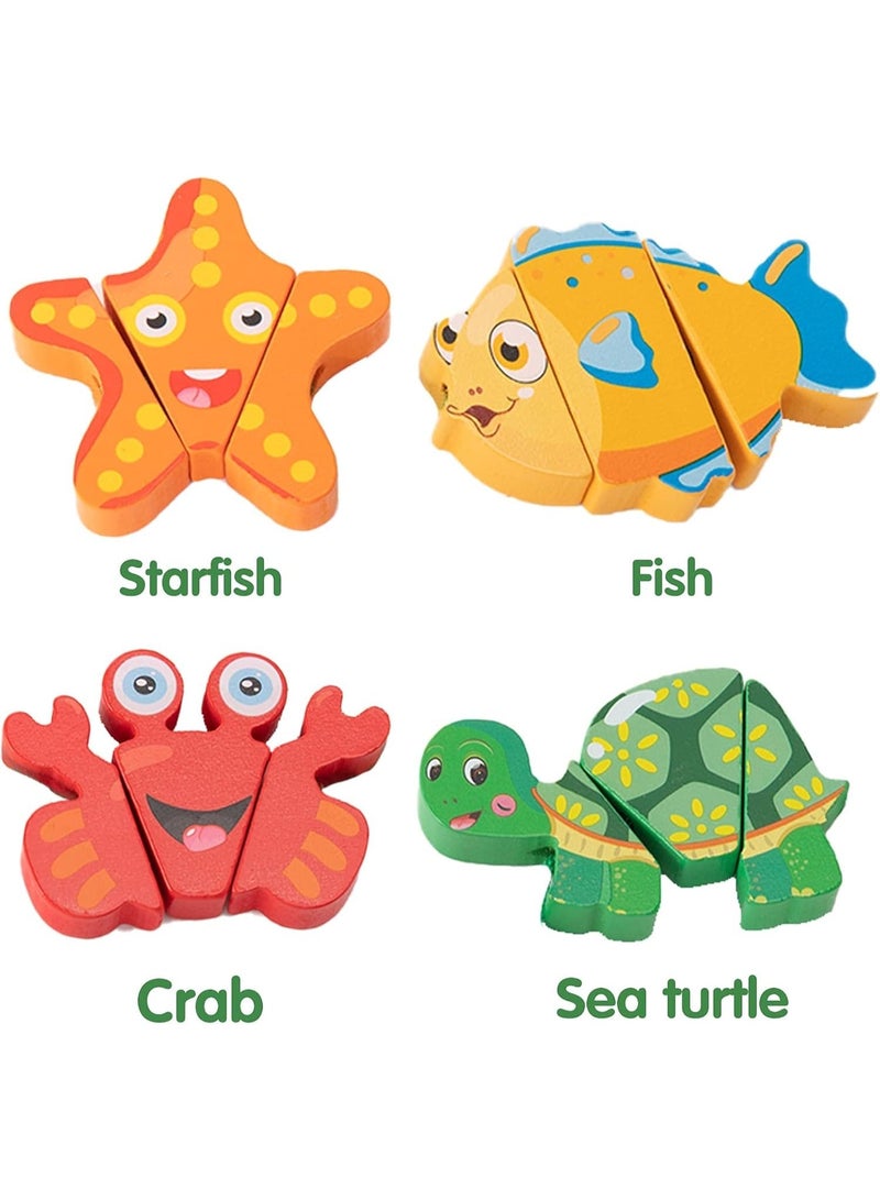 Mr. Penda Wooden Puzzle for Kids, Wooden Building Blocks Learning for Kids Ages 1-5, Educational Gift Three-Dimensional Puzzle Board for Boys Girls with for Hand-Eye Coordination (Ocean) - Image 3