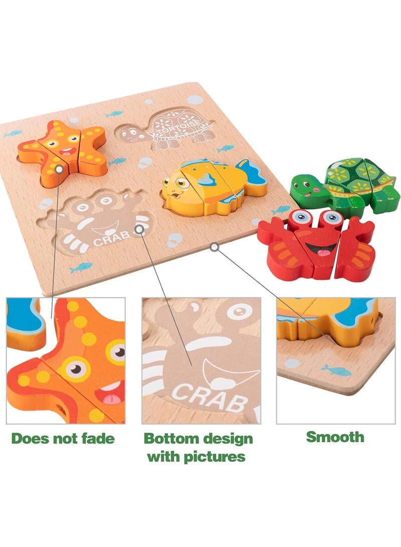 Mr. Penda Wooden Puzzle for Kids, Wooden Building Blocks Learning for Kids Ages 1-5, Educational Gift Three-Dimensional Puzzle Board for Boys Girls with for Hand-Eye Coordination (Ocean) - Image 5