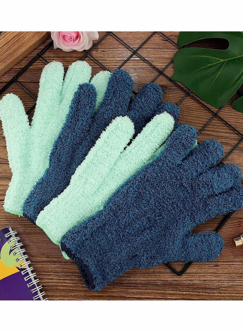NIBEMINENT Cleaning Gloves, 2 Pairs Microfiber Auto Dusting Gloves Washable Mittens for Kitchen House Cars Trucks Mirrors Lamps (Blue, Green)  - Image 4