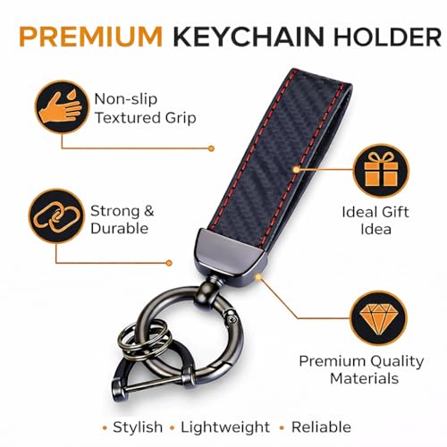 JVCV® Microfiber Leather Car Keychain, Universal Key Fob Keychain Carbon Fiber Pattern Leather Key Chain Holder for Men and Women (Black Buckle-Red Stiches). - Image 2
