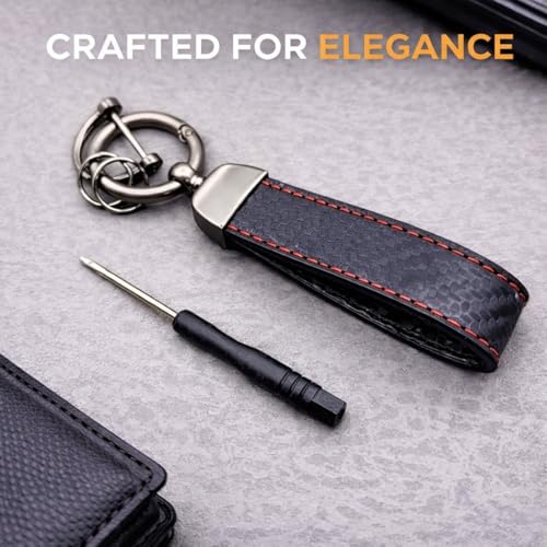 JVCV® Microfiber Leather Car Keychain, Universal Key Fob Keychain Carbon Fiber Pattern Leather Key Chain Holder for Men and Women (Black Buckle-Red Stiches). - Image 3