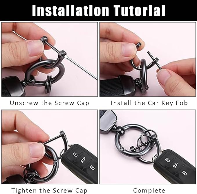 JVCV® Microfiber Leather Car Keychain, Universal Key Fob Keychain Carbon Fiber Pattern Leather Key Chain Holder for Men and Women (Black Buckle-Red Stiches). - Image 5