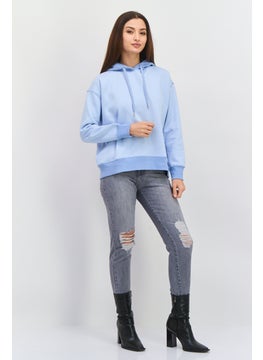 ESPRIT Women Solid Long Sleeve Fleece Hoodie, Light Blue  - Image 4
