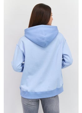 ESPRIT Women Solid Long Sleeve Fleece Hoodie, Light Blue  - Image 3