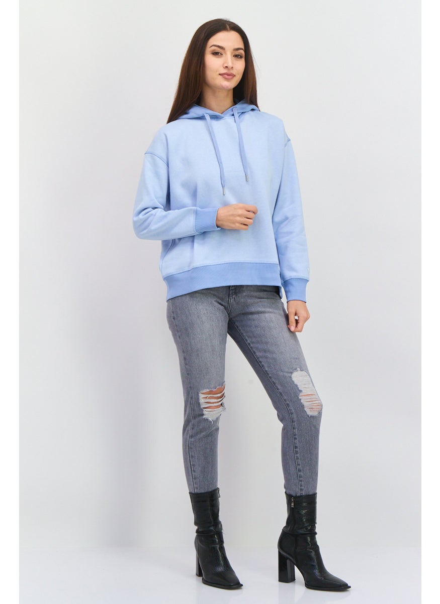 ESPRIT - Women Solid Long Sleeve Fleece Hoodie, Light Blue - Image 1