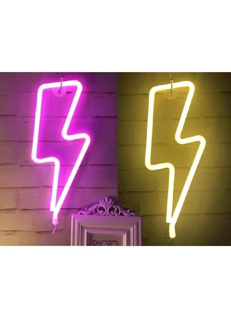 HFN Neon Led Lightning Sign Shaped Wall Decor Warm White And Pink For Kids 2PCS - Image 1