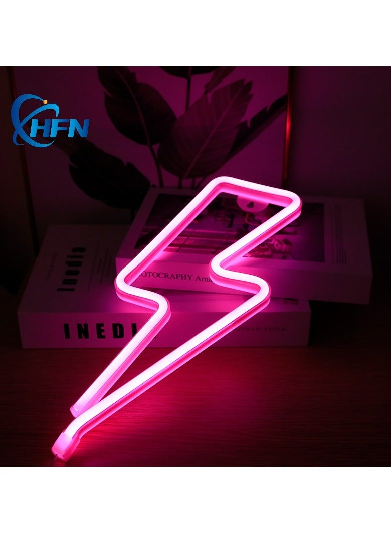 HFN Neon Led Lightning Sign Shaped Wall Decor Warm White And Pink For Kids 2PCS - Image 2
