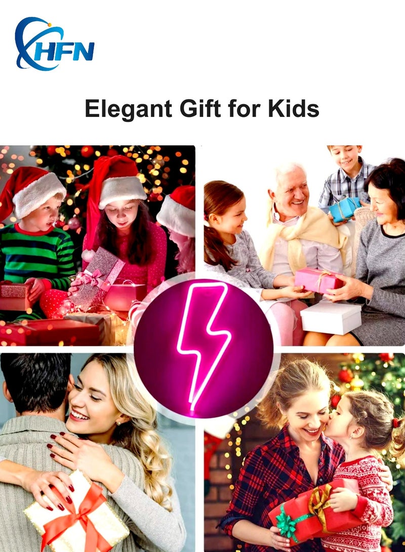 HFN Neon Led Lightning Sign Shaped Wall Decor Warm White And Pink For Kids 2PCS - Image 4