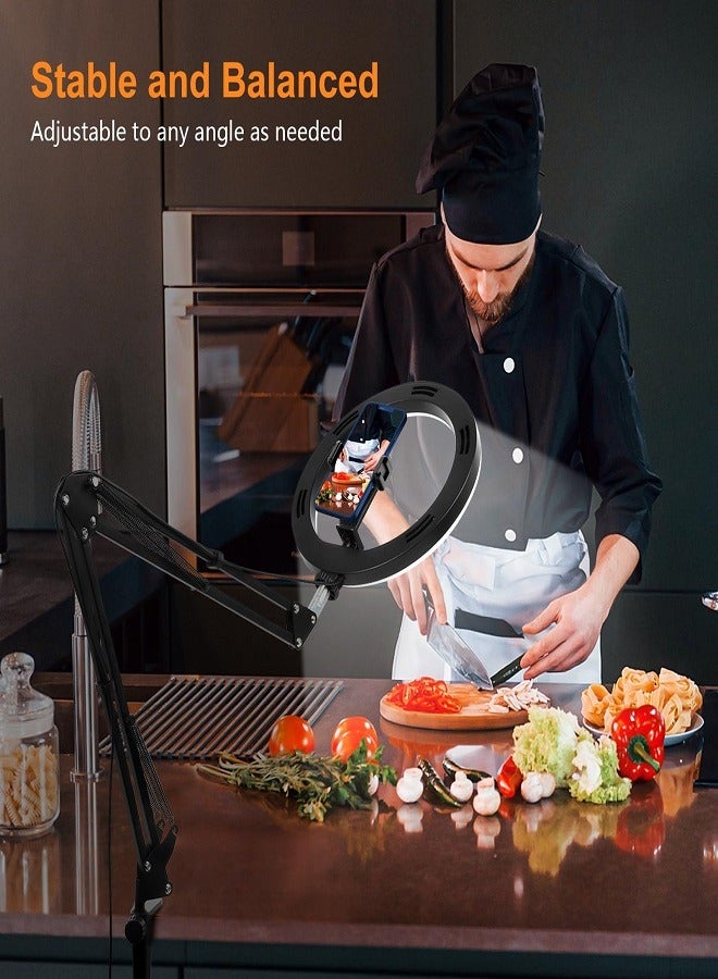 Sunbmebge Mobile Phone Holder with Selfie Ring Light Strip,Desktop Stand,10 Inch Round LED Desktop Ring Light Strip Remote Control for Video Recording,Conference,Live Broadcast Tiktok,YouTube - Image 4