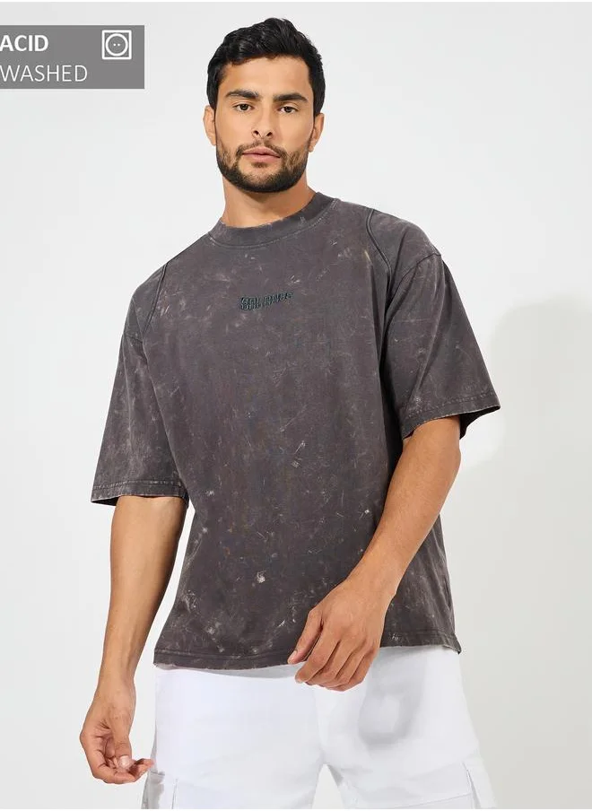 ستايلي Styli Acid Washed Self Piping Heavy Jersey Oversized T-Shirt