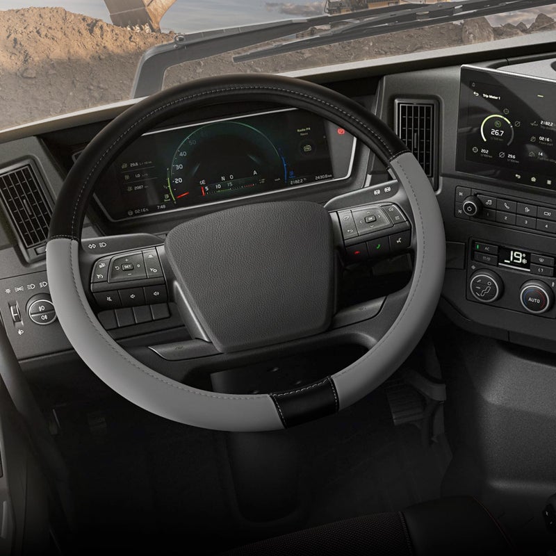 Cat BigDrive Faux GrayBlack Leather Semi Truck Steering Wheel Cover Fits RV and Big Rig Trucker Steering Wheel Cover for Trucks 18 Wheeler XLarge 175 18 Inches - Image 2