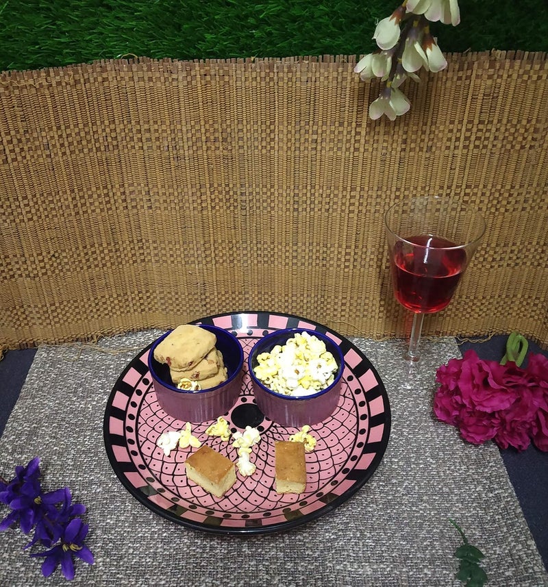 Caffeine Ceramic Handmade Pink Flora Breakfast Set (Set of 3, 1 Plate & 2 Bowl) - Image 1