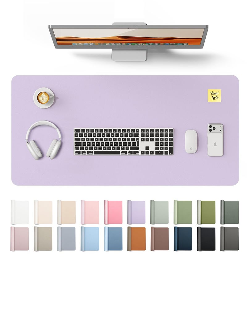 YSAGi Leather Desk Protector, Office Mat, Large Mouse Mat, Non-Slip PU Leather Blotter, Laptop Desk Pad, Waterproof Writing Pad for Office and Home (Light Purple, 31.5" x 15.8") - Image 1