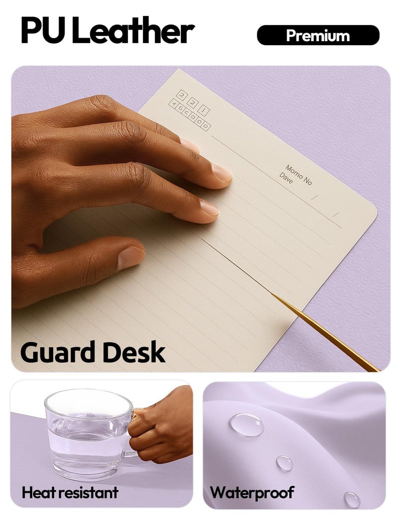 YSAGi Leather Desk Protector, Office Mat, Large Mouse Mat, Non-Slip PU Leather Blotter, Laptop Desk Pad, Waterproof Writing Pad for Office and Home (Light Purple, 31.5" x 15.8") - Image 3