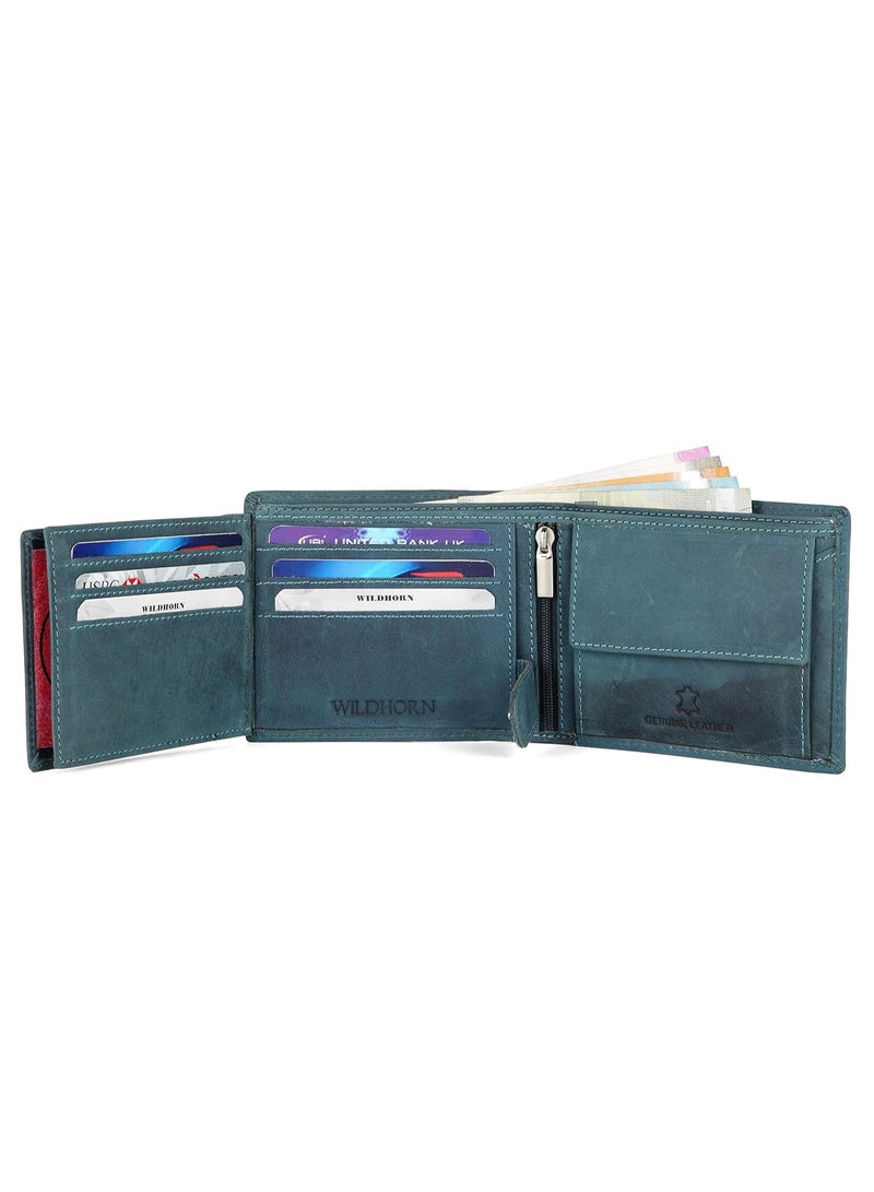 وايلدهورن محفظة WildHorn الجلدية الزرقاء 9 فتحات للبطاقات 2 عملة 2 مقصورات سرية 1 سحاب 3 فتحات لبطاقة الهوية - Image 4