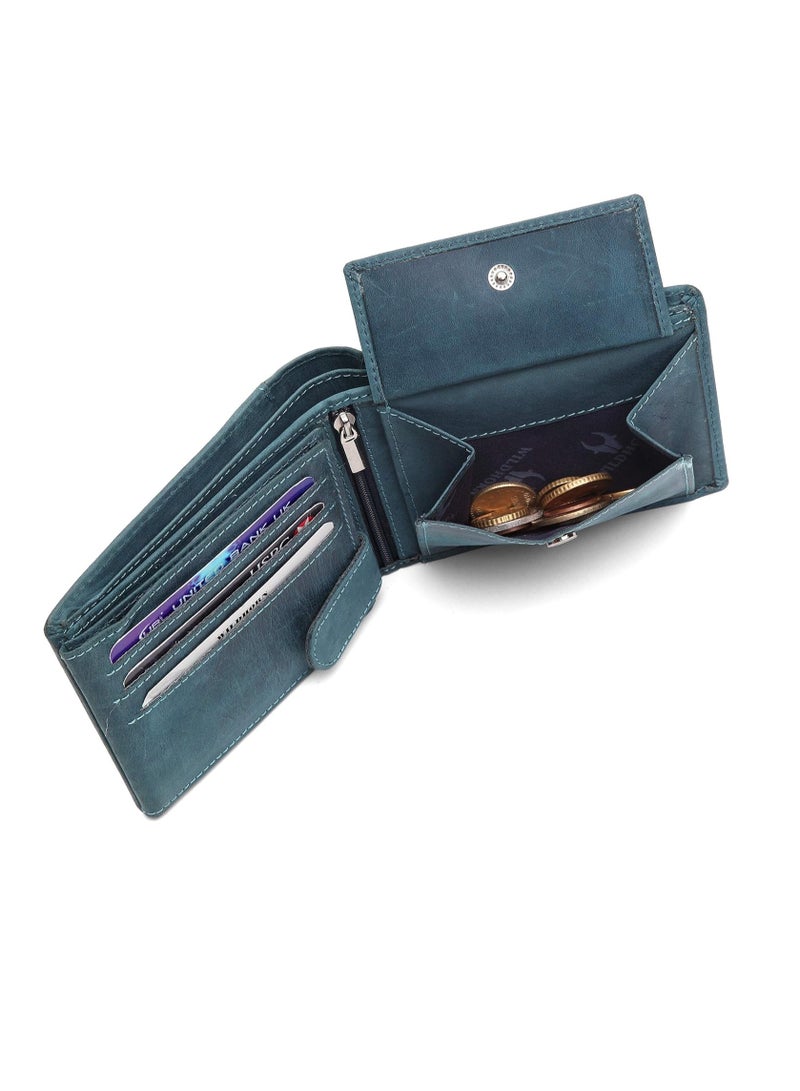 وايلدهورن محفظة WildHorn الجلدية الزرقاء 9 فتحات للبطاقات 2 عملة 2 مقصورات سرية 1 سحاب 3 فتحات لبطاقة الهوية - Image 5
