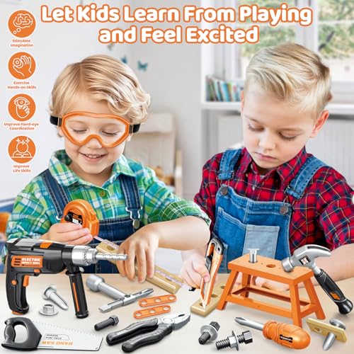 OCHIDO Kids Tool Set with Tool Box  Electronic Toy Drill 41PCS Toddler Tool Set Kids Construction Toys for Ages 345678 Kid Tools Boy Toys for Boys Christmas Birthday Gifts - Image 5