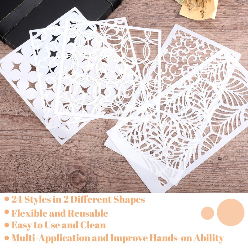 WSICSE 24Pcs Stencils for Painting, Reusable Geometric Painting Stencils Abstract Layering Stencil for Painting on Wooden Furniture Floor Easter Decorations DIY Supplies - Image 3
