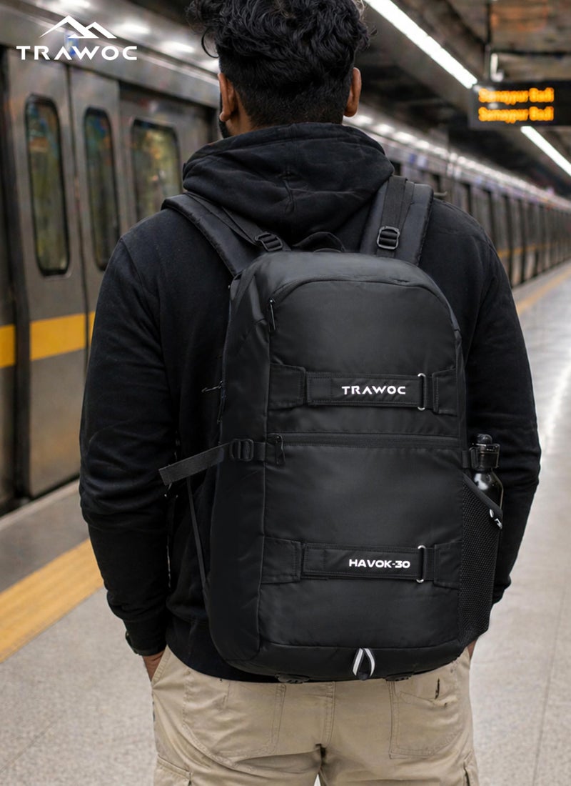 TRAWOC HAVOK 30L Travel Backpack Unisex 30 Litre Laptop Backpack for Men & Women, Ideal Travelling Casual Bag for office and Day Trip Black, LHK007, 3 Year Warranty - Image 2