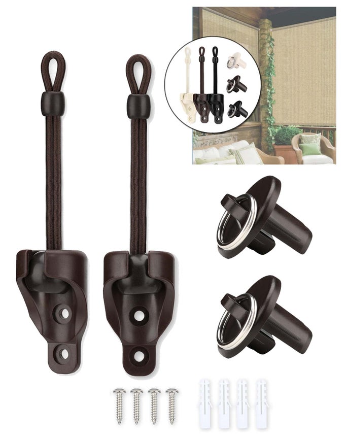 SUN SHADE REPLACEMENT PARTSTIE DOWNS AND END CAP WITH RING KITWEATHER RESISTANCECOMPATIBLE WITH COOLAROO EXTERIOR ROLLER SHADEOUTDOOR BLINDSBROWN1 SET