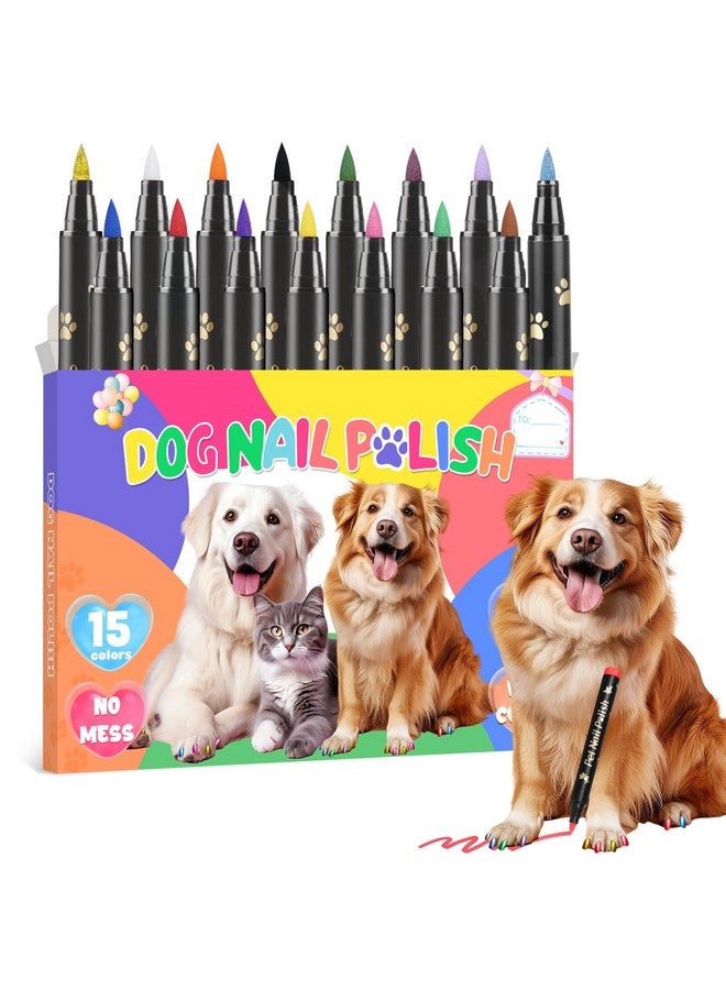 MSDADA MSDADA Dog Nail Polish Pens Quick Dry - Pet Nail Polish Set for Dogs, Dog Safe & Odorless Nail Polish, Easy DIY Dog Nail Art Kit - Stylish Girl Dog Accessories for Puppy, Large Dogs (15 Pcs) - Image 1