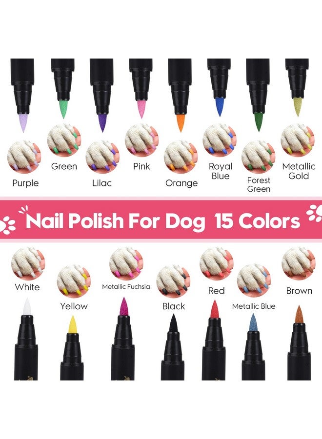 MSDADA MSDADA Dog Nail Polish Pens Quick Dry - Pet Nail Polish Set for Dogs, Dog Safe & Odorless Nail Polish, Easy DIY Dog Nail Art Kit - Stylish Girl Dog Accessories for Puppy, Large Dogs (15 Pcs) - Image 2
