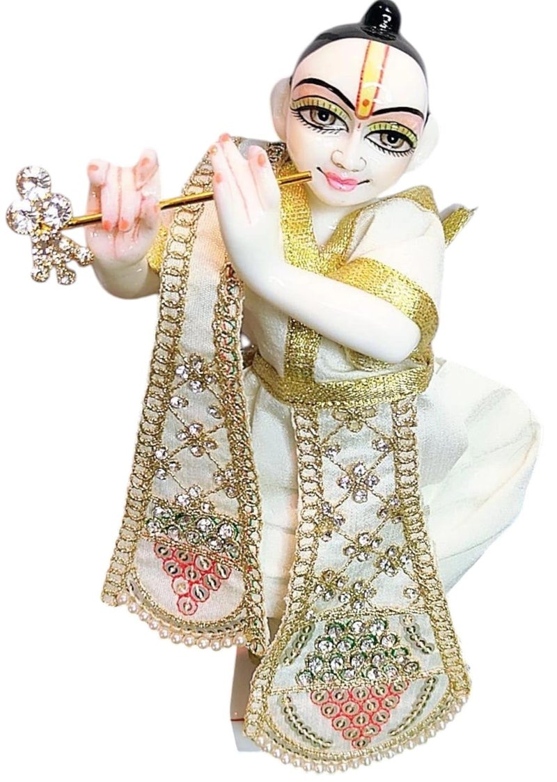 Partish Radha Krishna Heavy Dress | Poshak for Yugal Jodi | Radhe Krishna Ji Poshak (White, Dress Size 3 Inches for 5 Inches Idol,H) - Image 4