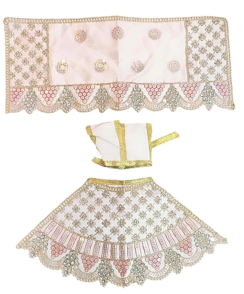 Partish Radha Krishna Heavy Dress | Poshak for Yugal Jodi | Radhe Krishna Ji Poshak (White, Dress Size 3 Inches for 5 Inches Idol,H) - Image 5
