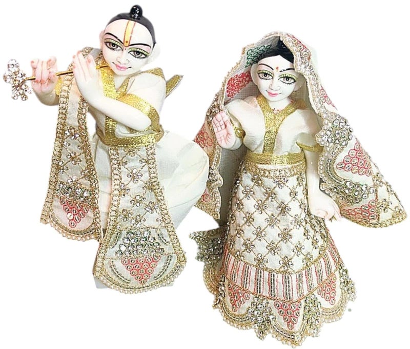 Partish Radha Krishna Heavy Dress | Poshak for Yugal Jodi | Radhe Krishna Ji Poshak (White, Dress Size 3 Inches for 5 Inches Idol,H) - Image 2