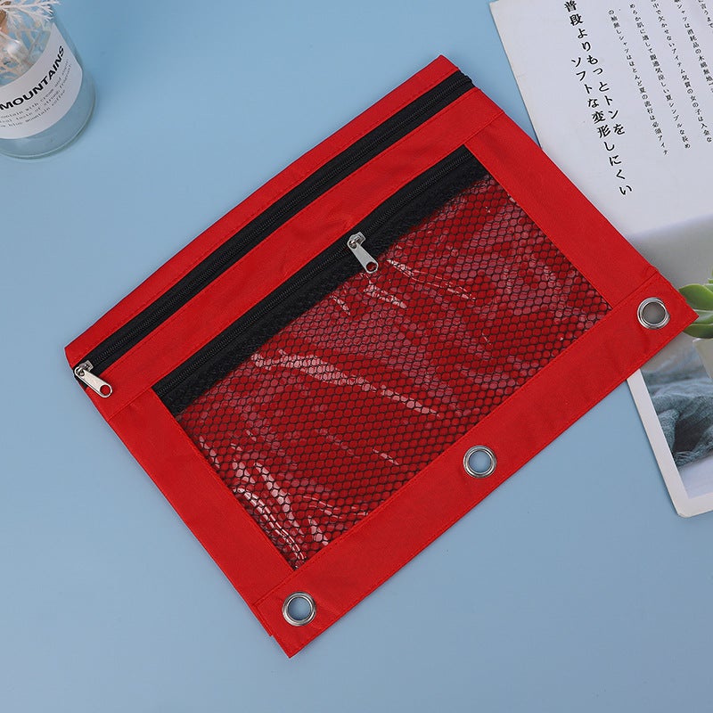 Oxford Cloth Gas Eye Loose-Leaf Clip B5 Office Storage File Bag Three-Hole Single And Double Zipper Pencil Case - Image 3